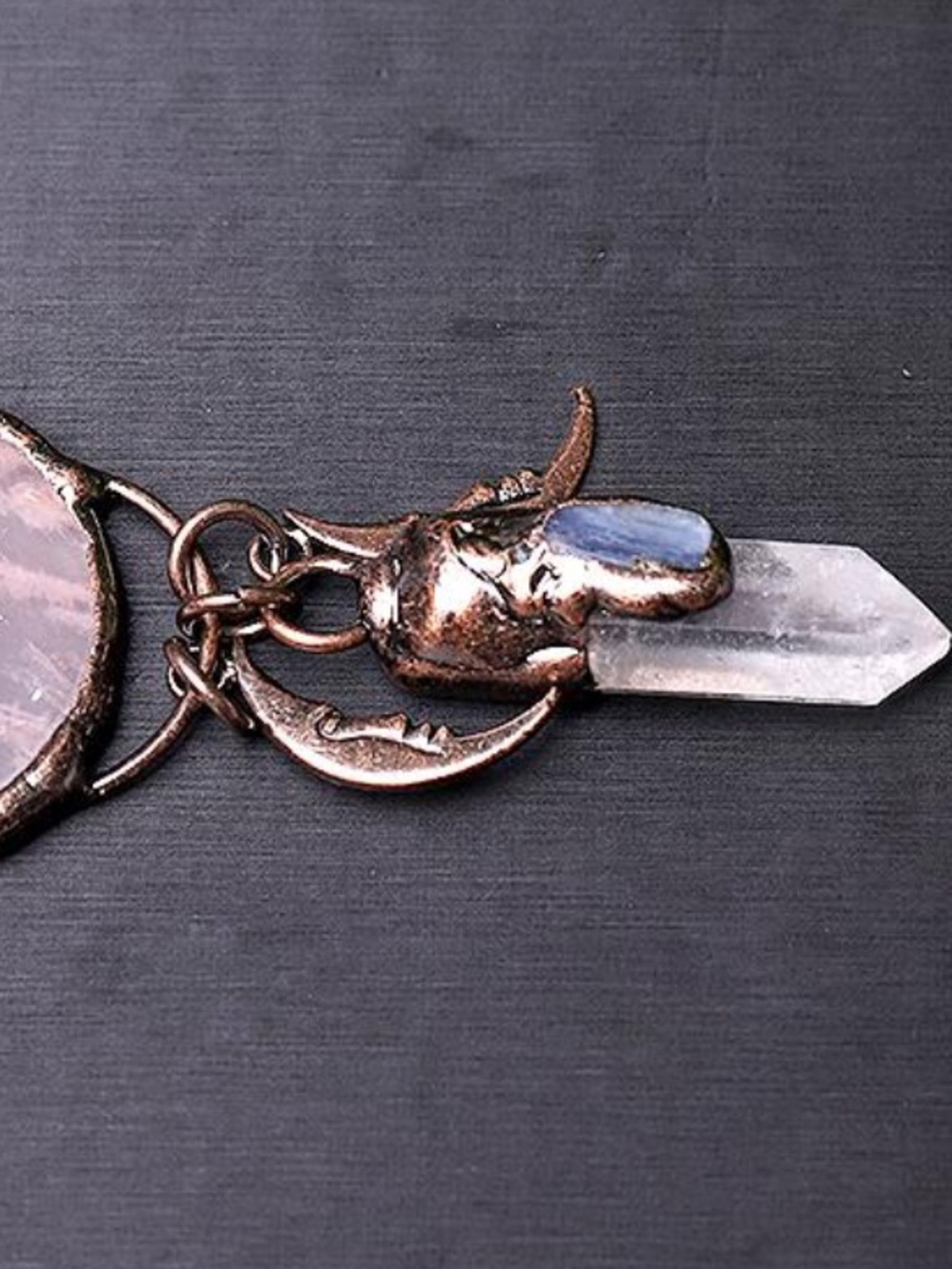 Rose Quartz Sun & Moon Pendant Necklace with Copper Accents - Picture 7 of 9